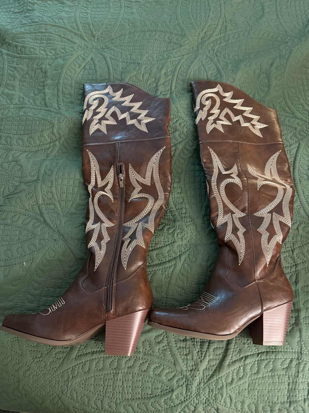 Women's Brown Embroidered Western Knee-High Boots